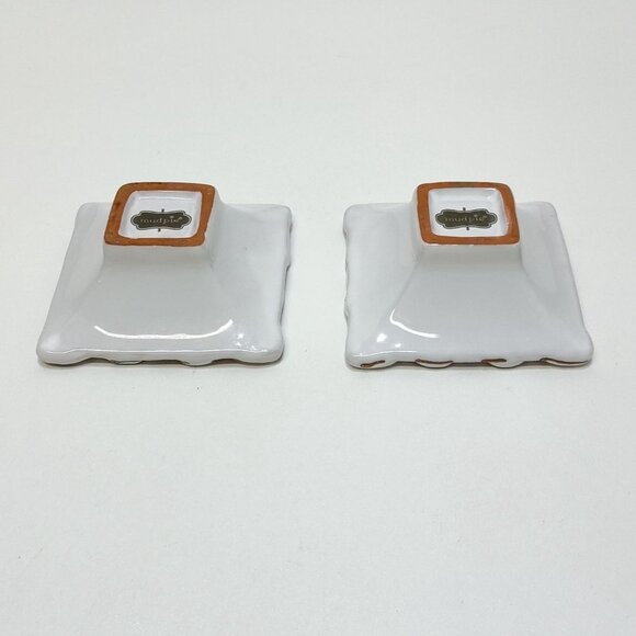 Mud Pie Ceramic Dessert Fleur de Lis Dishes Set Of 2 Square Decorative Bowls - Picture 4 of 6